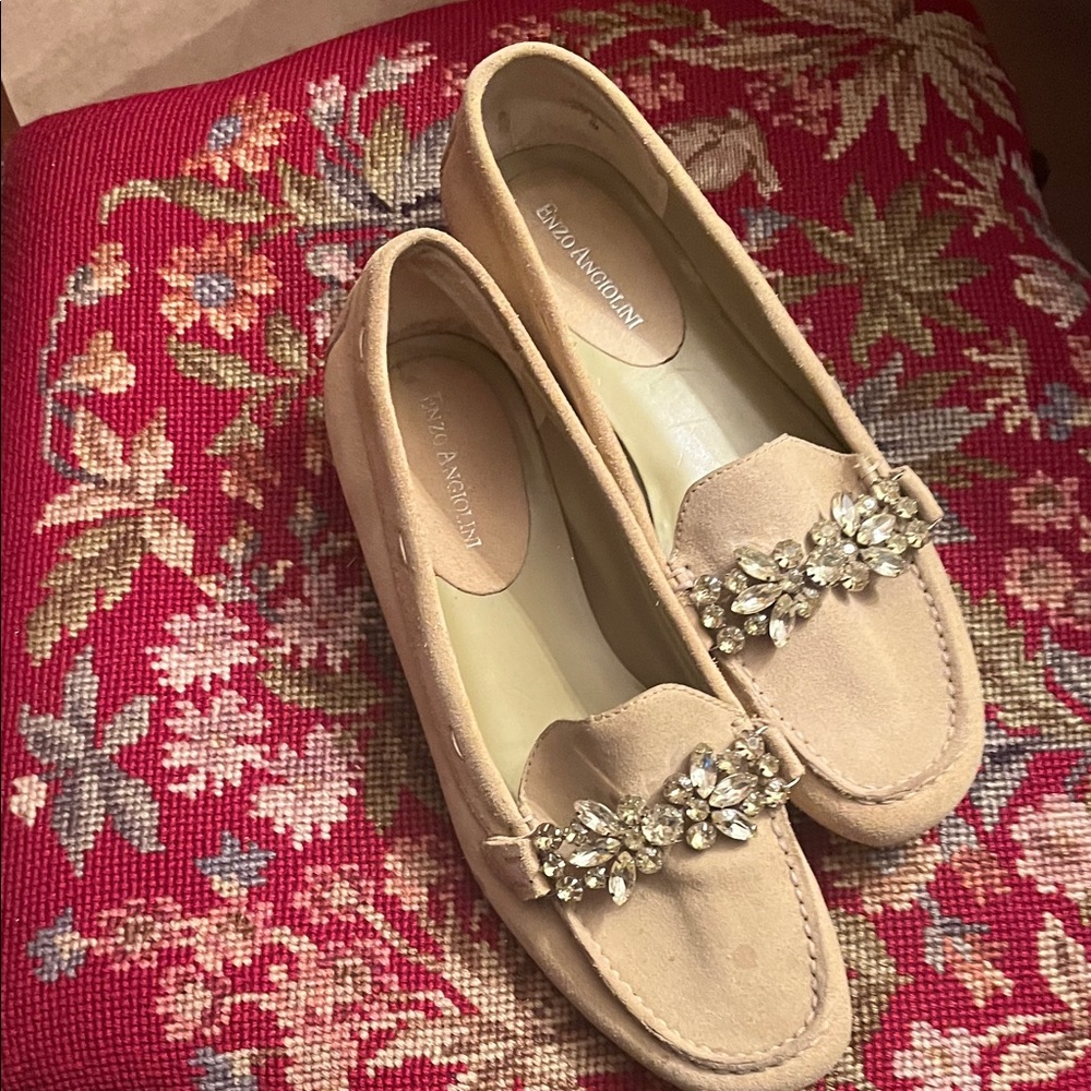 Enzo Angiolini Crystal Embellished Tan Loafers